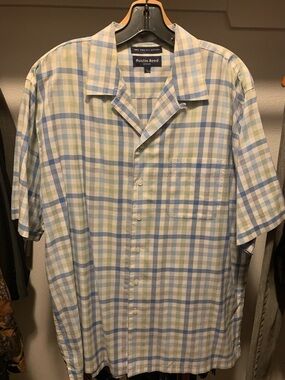 Austin Reed Short-Sleeve Plaid Button-Down in Light Blue and Pale Green